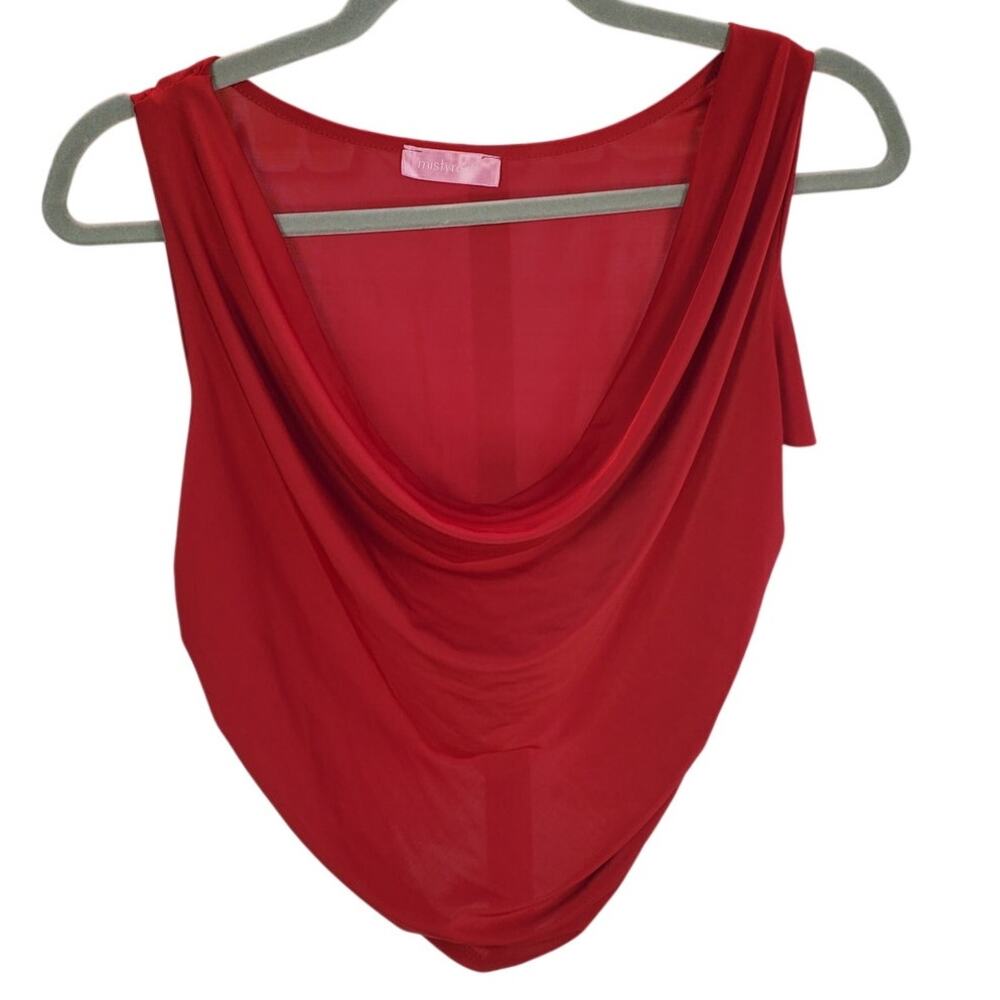 Mistyrose Red Sheer Cowl Neck Sleeveless Crop Top M